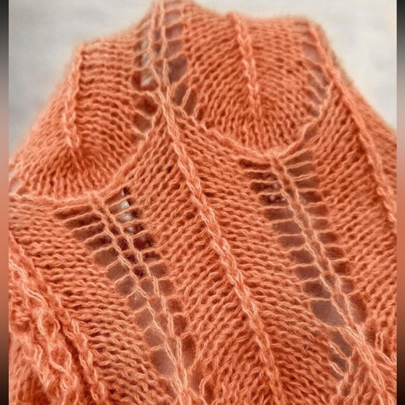 Cozy Boho Off Cold Shoulder Bell Flare Long Sleeve Pointelle Knit Sweater Top - Picture 9 of 13